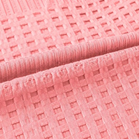 Pled waffle roz din bumbac 100%, 240x260 cm, cu textura gofrata geometrica