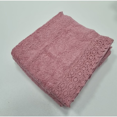 Prosop 50x90cm bumbac 100% cu bordura dantela crosetata, Roz