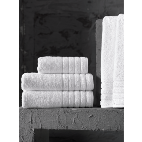 prosop alb Line 30x50 cm din bumbac 100% 550 g/mp cu bordura decorativa cu linii