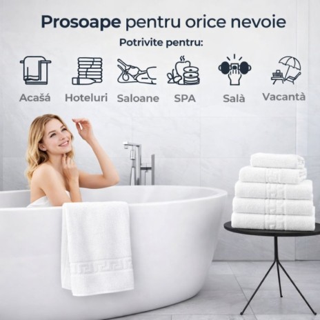 Prosop alb bumbac 100% 700gr/m² 50x90 cm, pentru față și mâini
