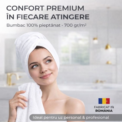 Prosop alb bumbac 100% 700gr/m² 30x50 cm pentru față sau cosmetică