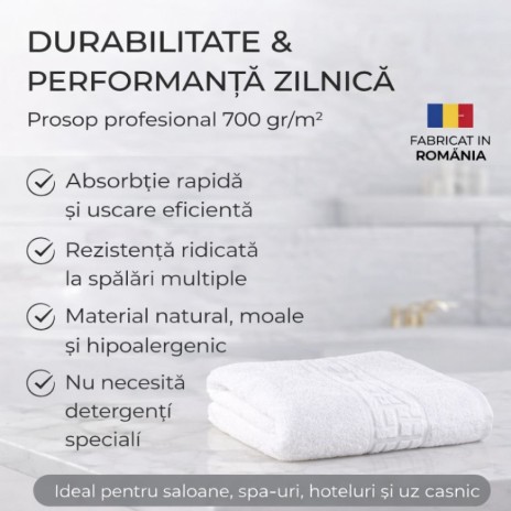 Prosop alb bumbac 100% 700gr/m² 30x50 cm pentru față sau cosmetică