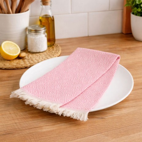 prosop bucatarie bumbac 100% peshtemal 30x50 cm colored roz jacquard