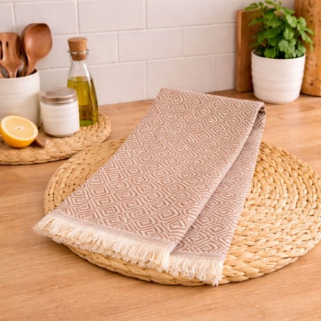 prosop bucatarie bumbac 100% peshtemal 30x50 cm colored maro jacquard