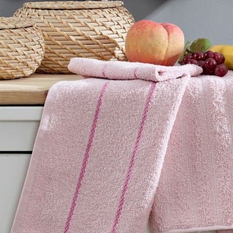 prosop bucatarie bumbac roz 30x50 Sofya cu dungi sau puncte