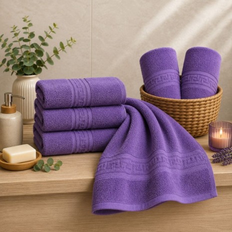 Prosop mov bumbac 100% 30x50 cm pentru maini cu bordura greceasca Ralex Pucioasa