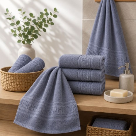 prosop gri inchis bumbac 100 50x90 cm pentru fata cu bordura greceasca Ralex Pucioasa