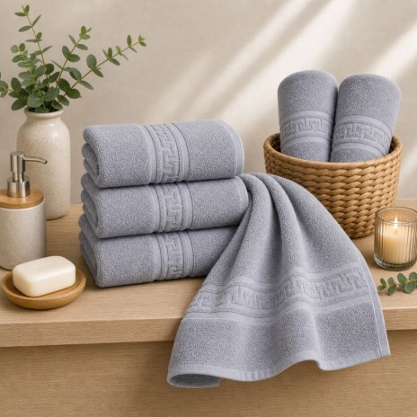 prosop gri bumbac 100 50x90 cm pentru fata cu bordura greceasca Ralex Pucioasa