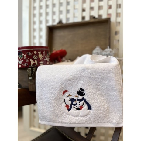 Prosop Craciun cu broderie 30x50cm, bumbac 100%, Oameni de zapada