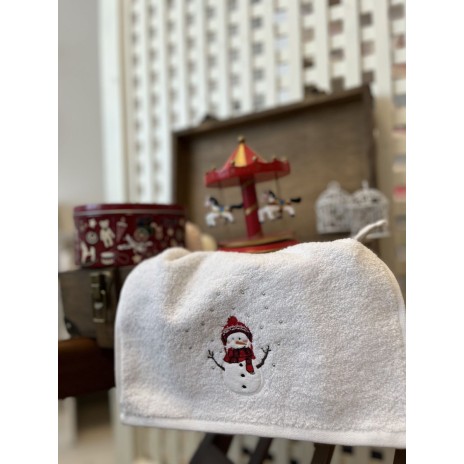 Prosop Craciun cu broderie 30x50cm, bumbac 100%, Om de zapada