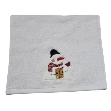 Prosop Craciun cu broderie 30x50cm, bumbac 100%, Om de zapada