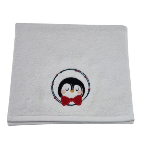 Prosop Craciun cu broderie 30x50cm, bumbac 100%, Pinguin
