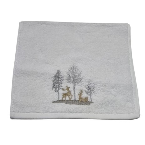 Prosop Craciun cu broderie 30x50cm, bumbac 100%, Reni Aurii