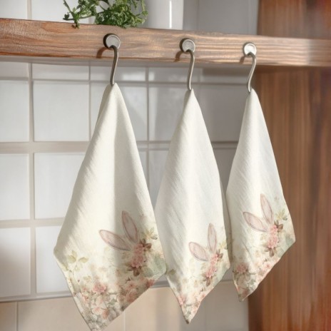 Prosop de bucatarie 45x65cm Paste bumbac 100% Elon floral pastelat cu iepuras