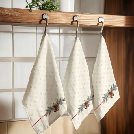 Prosop de bucatarie Craciun cu clopotei si crengute decorative, Holly