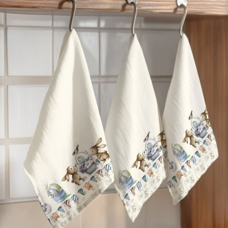 prosop bucătărie 45x65 cm bumbac 100% Feta cu iepurași și ouă decorative