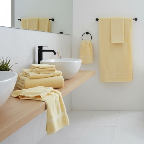 Prosop galben din bumbac 100% cu dungi decorative 70x140 cm