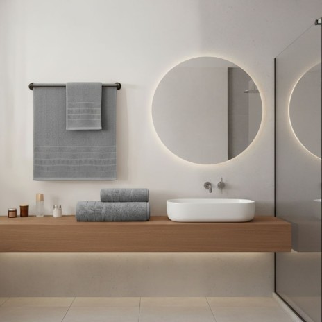 Prosop gri din bumbac 100% cu dungi decorative 50x90 cm