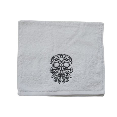 Prosop Halloween cu broderie 30x50cm, bumbac 100%, Cap de Mort 1