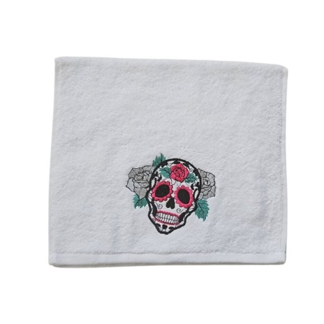 Prosop Halloween cu broderie 30x50cm, bumbac 100%, Cap de Mort 3
