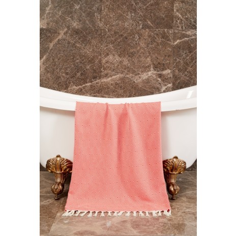 Prosop plaja cu franjuri, bumbac 100%, 100 X 180 cm, Ajda Red