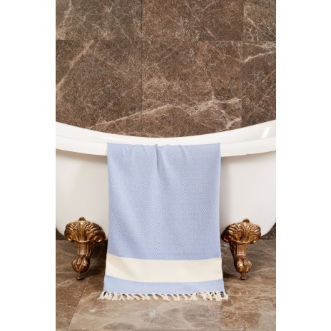 Prosop plaja cu franjuri, bumbac 100%, 100 X 180 cm, Ella Blue