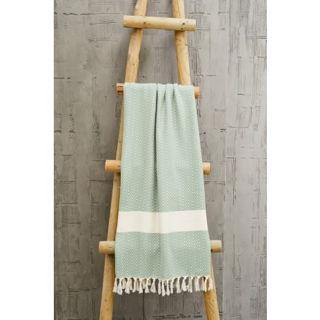 Prosop plaja cu franjuri, bumbac 100%, 100 X 180 cm, Sezen Green