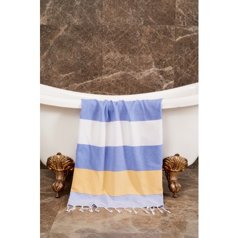 Prosop plaja cu franjuri, bumbac 100%, 90 X 180 cm, Karmen Blue