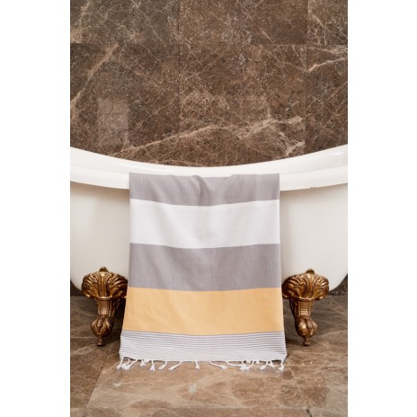 Prosop plaja cu franjuri, bumbac 100%, 90 X 180 cm, Karmen Yellow