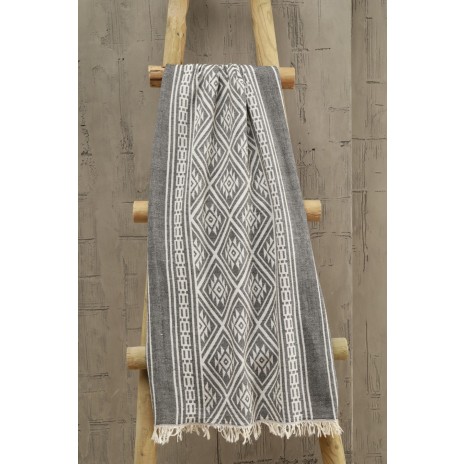 Prosop plaja cu franjuri, bumbac 100%, 90 X 180 cm, Aymira Grey