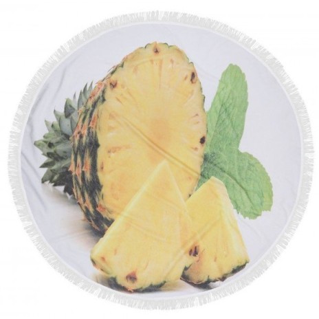 Prosop plaja rotund bumbac 100% cu franjuri, Fouta Ananas