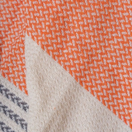 Prosop plajă XXL bumbac 100%, 100x180 cm, Gri/Portocaliu/Crem cu franjuri, ultra absorbant și compact