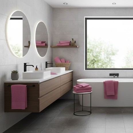Prosop roz din bumbac 100% cu dungi decorative 50x90 cm