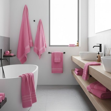 Prosop roz din bumbac 100% cu dungi decorative 50x90 cm