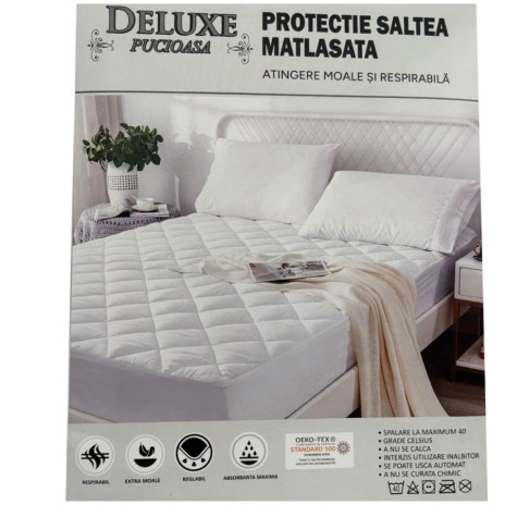 Protectie saltea matlasata impermeabila alba 180x200 cm Deluxe Pucioasa cu elastic