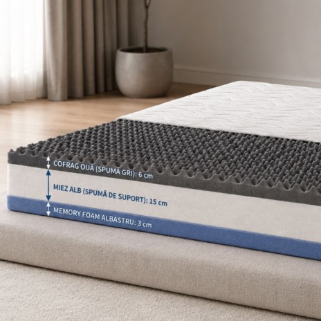 saltea Memory Air Ortopedic 25 cm 120x200 cm Ralex Pucioasa cu memory foam si husa detasabila