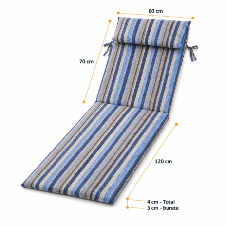 saltea sezlong gradina 60x190 cm pliabila albastru cu perna reglabila si husa detasabila Oxford