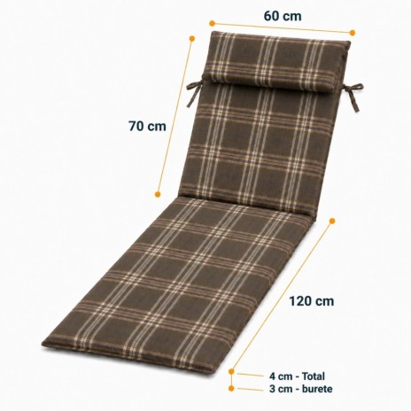 saltea sezlong gradina 60x190 cm pliabila carouri maro cu perna reglabila si husa detasabila Oxford