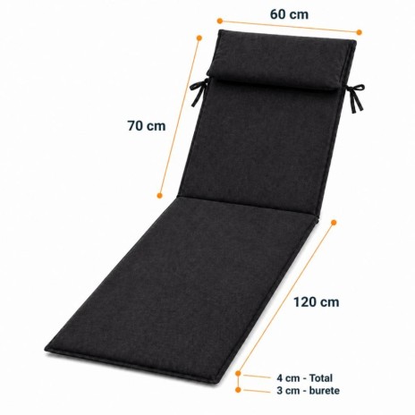 saltea sezlong gradina 60x190 cm pliabila negru cu perna reglabila si husa detasabila Oxford