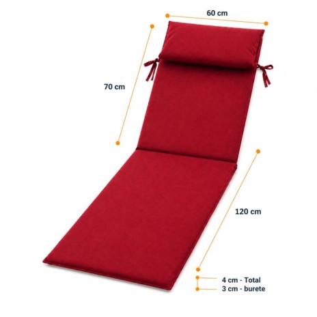 saltea sezlong gradina 60x190 cm pliabila rosu cu perna reglabila si husa detasabila Oxford