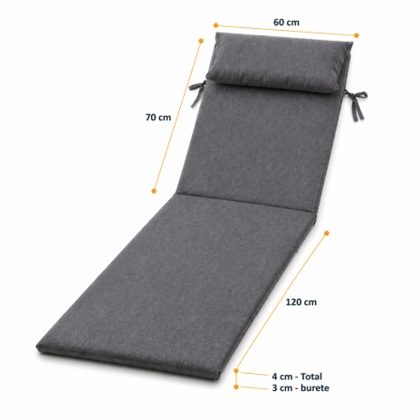 saltea sezlong gradina 60x190 cm pliabila gri cu perna reglabila si husa detasabila Oxford