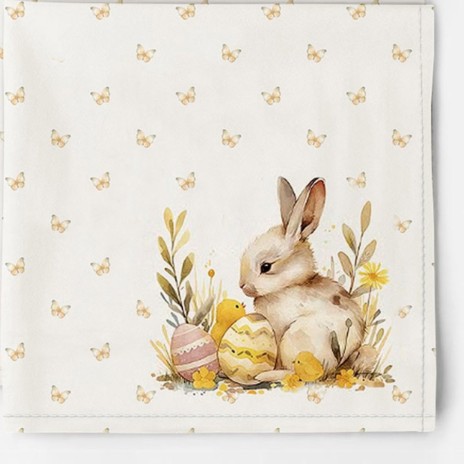 Șervet de masă din bumbac 45x45cm, set 4 bucăți, model Ginny cu iepurași și fluturi, decor elegant pentru masa