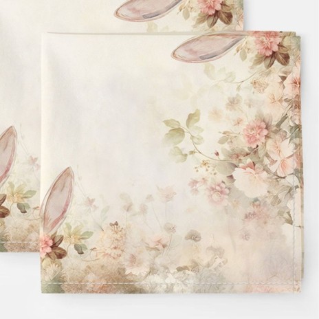 Set 4 servete masa 45x45 cm bumbac 100% Elon floral pastel cu iepuras imprimeu digital