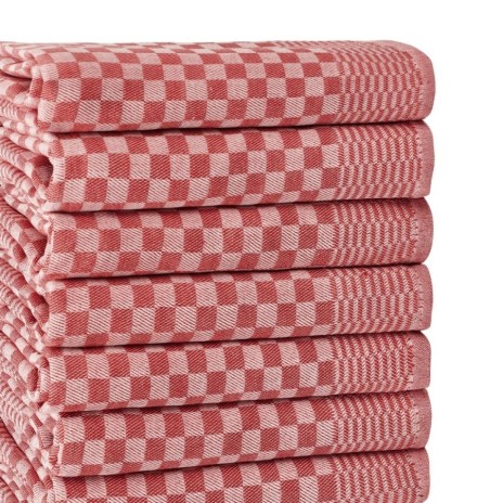 Set 10 prosoape bucatarie Lola rosu 40x60 cm bumbac si poliester, in patratele