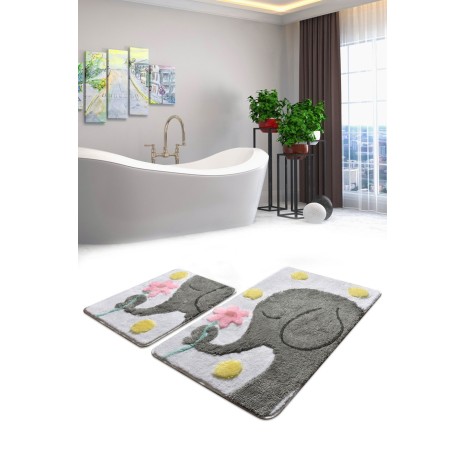 Set 2 covorase baie acril, Alessia Home, Buyuk Fil - Grey