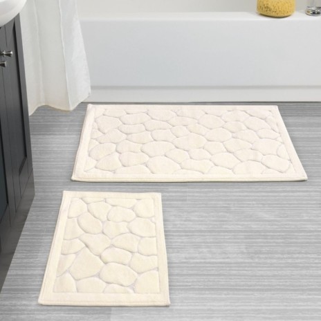 Set 2 covorase baie bumbac 100%, model piatra, Alanur Home, crem 132