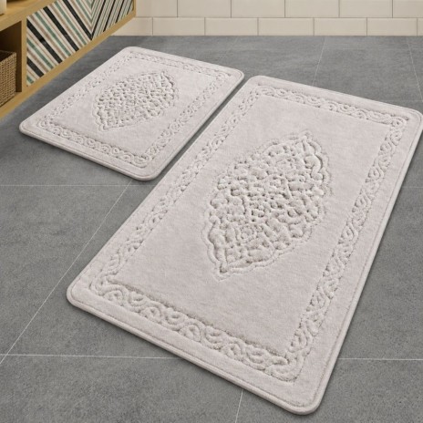 set 2 covorase baie bumbac Alessia Home Elite Mink antiderapante cu model in relief