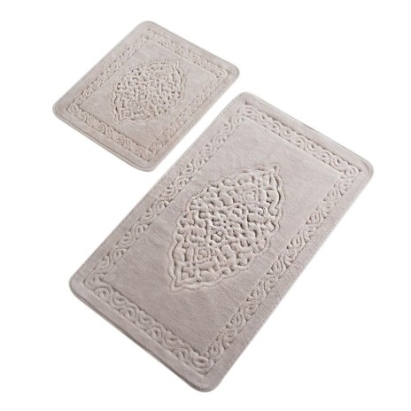 set 2 covorase baie bumbac Alessia Home Elite Mink antiderapante cu model in relief