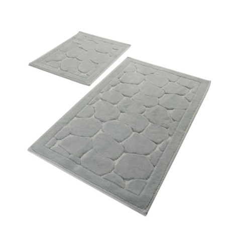 set 2 covorase baie bumbac Alessia Home Parma Grey cu model in relief si verso textil finisat