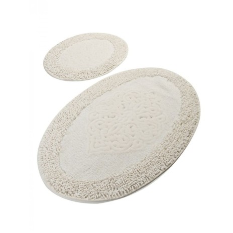 set 2 covorase baie ovale bumbac Alessia Home Piante Ecru cu model in relief si verso textil finisat